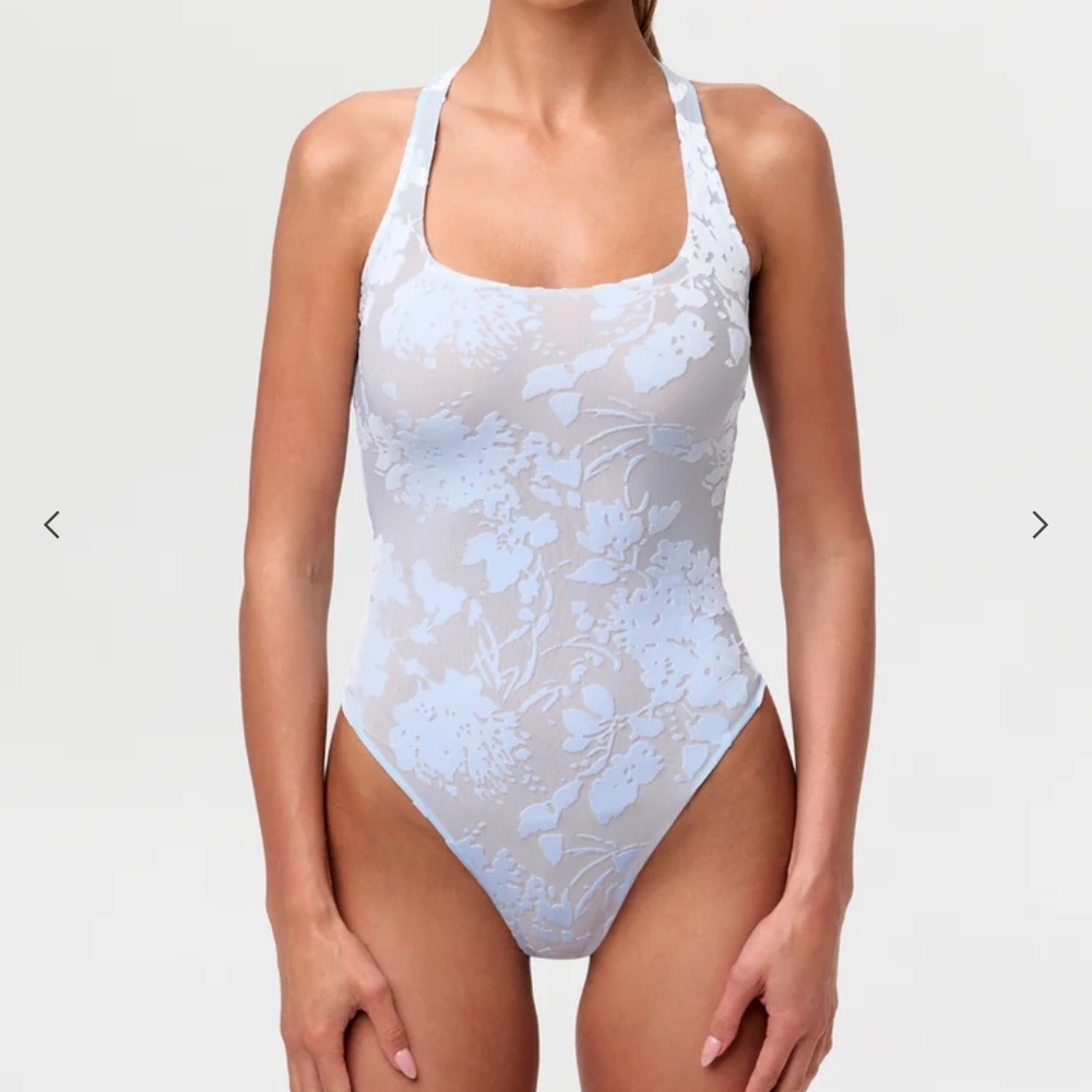 Naked Wardrobe Light Blue Floral Bodysuit